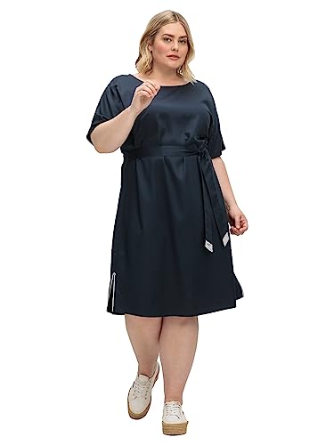 Sheego Damen Große Größen Kleid mit Bindegürtel, aus Viskose-Twill Citywear klassisch Rundhals-Ausschnitt Stickerei im Sale