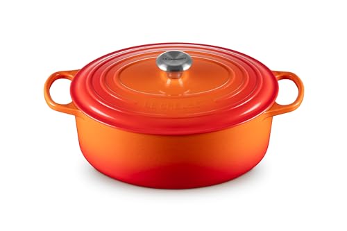 Le Creuset Signature Gusseisen-Bräter mit Deckel, Ø 27 cm, Oval, Für alle Herdarten und Induktion geeignet, Volumen: 4,1 l, 4,425 kg, Ofenrot, 21178270902430 im Sale