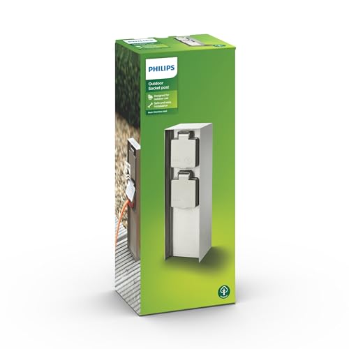 Philips Rock Outdoor Doppelsteckdose, wetterfeste Steckdose mit 2 Steckern, optimale Stromversorgung für LED Beleuchtung im Außenbereich, Edelstahl im Sale