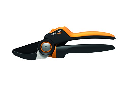 Fiskars PowerGear X Amboss-Gartenschere mit Rollgriff für trockene Zweige und Äste, Antihaftbeschichtet, Hochwertiger Stahl, Länge: 22,5 cm, Schwarz/Orange, PX93, 1023629