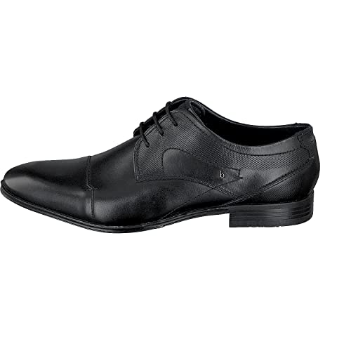 bugatti Business Halbschuh aus Leder, Derby mit Querkappe und eleganter Liniengestaltung, Schwarz, 45 EU im Sale