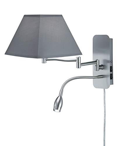 Trio Leuchten Wandleuchte Hotel 271370211, Metall Nickel matt, Stoffschirm grau, inkl. 3.1 Watt LED, exkl. 1x E14, getrennt schltbar, Lesearm flexibel im Sale