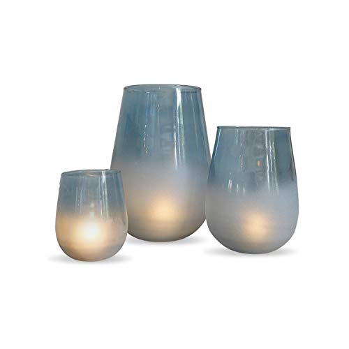 Loberon Windlicht 3er Set Miristelle, unterschiedliche Größen, mundgeblasene Qualität, dezentes Milchglas-Finish, Wohn-Accessoires, Glas, blau im Sale