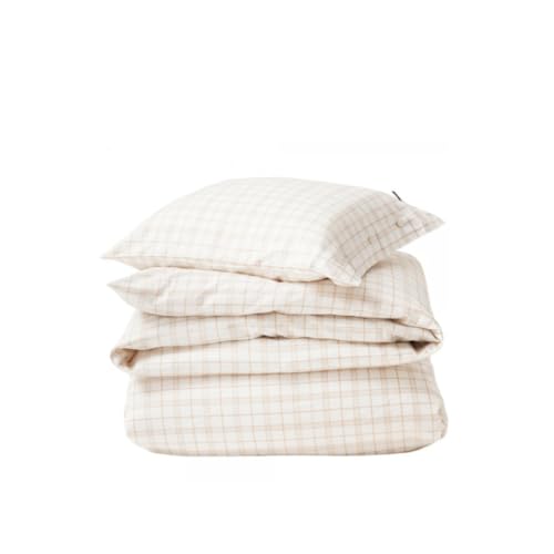 LEXINGTON White/Beige Checked Lyocell/Cotton Bed Set, White/Beige, 135x200/80x80