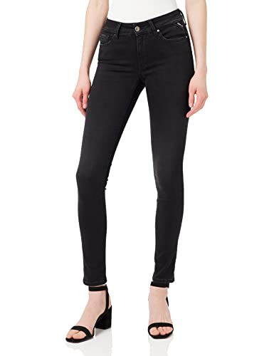 Replay Damen Jeans New Luz Skinny-Fit Hyperflex Cloud mit Stretch, Black 098 (Schwarz), 26W / 30 im Sale