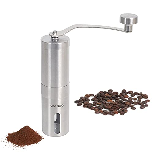 wenco Premium Kaffeemühle, Manuell, Verwendbar als Espressomühle und Coffee Grinder, Verstellbarer Mahlgrad, 16,5 x 4,5 x 22 cm, Edelstahl, Silber