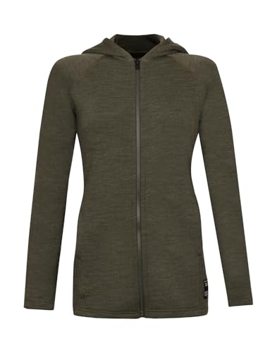 Dilling Damen Kapuzenjacke aus Merino Wollfrottee - Dunkelgrün meliert 46 im Sale