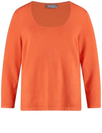 Thumbnail for Samoon Damen Basic Pullover mit tiefrundem Ausschnitt Langarm unifarben Orange 46 im Sale