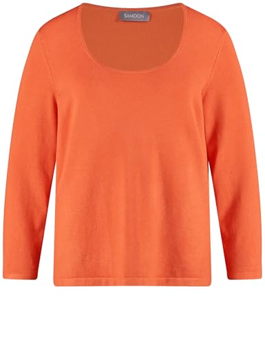 Samoon Damen Basic Pullover mit tiefrundem Ausschnitt Langarm unifarben Orange 46 im Sale