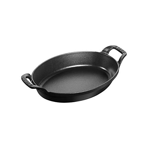 STAUB Auflaufform, oval mit 2 Griffen, 21 cm, 0,7 L, Gusseisen, für alle Herdarten, stapelbar, Schwarz