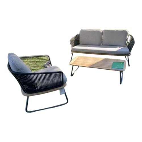 Weishäupl Garten-Sitzgruppe Denia Stoff 3 Grau Sofa Sessel Tisch