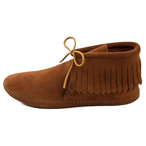 Minnetonka Klassische Fransen-Mokassin-Stiefel für Herren, Softsole Tan, 47 EU im Sale