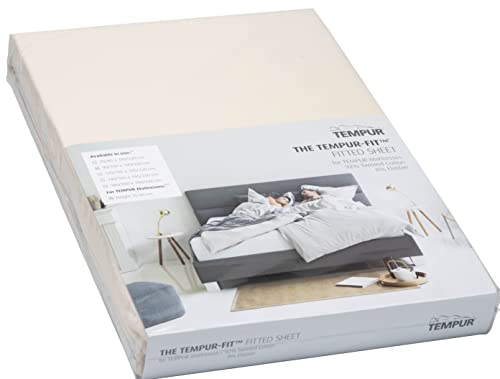 TEMPUR -FIT Spannbetttuch aus Jersey Baumwolle gemischt mit Elasthan, sehr dehnbar, geeignet für 90/100 cm x 200/220 cm Matratzen, maschinenwaschbar und frei von Chemikalien, Creme im Sale