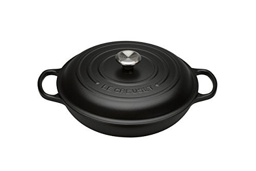 Le Creuset Signature Gusseisen Gourmet-Profitopf, Rund, Ø 30 cm, 3,5 l, Für alle Herdarten inkl. Induktion geeignet, 5,555 kg, Schwarz Matt, 21180300000430