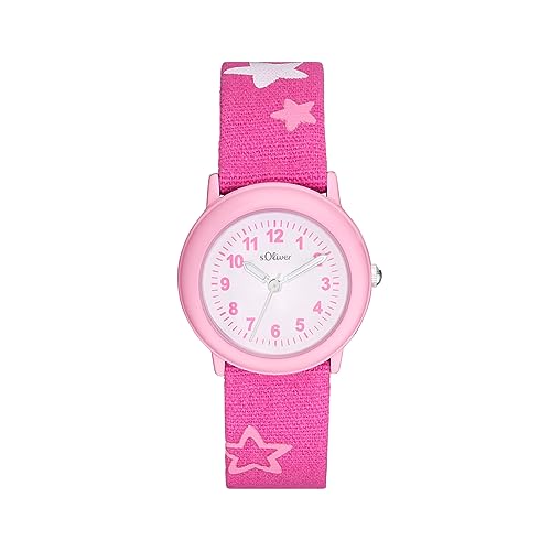 s.Oliver Armbanduhr Mädchen Kinder Quarzuhr Analog, mit Textil Armband, Pink, 3 bar Wasserdicht, Kommt in Uhren Geschenk Box, 2036751 im Sale