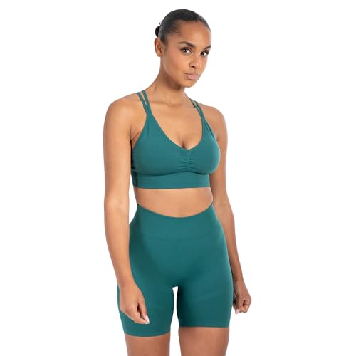 SMILODOX Damen Sport BH Katrin Scrunch - Shaped Fit Top - Blickdicht, V-Ausschnitt, Fester Halt, herausnehmbare Cups, elastisch - Schöner Rückenausschnitt - Ideal für Fitness, Yoga, Workout im Sale