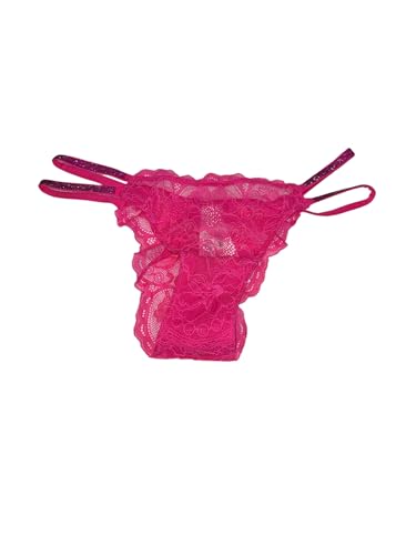 Victoria's Secret Brasilianisches Höschen mit doppeltem Glanzriemen, Spitze, Rosa/Fuchsia, im Sale