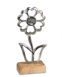 Thumbnail for formano Dekoaufsteller Blume aus Aluminium & Mangoholz 20 cm - Silberfarben