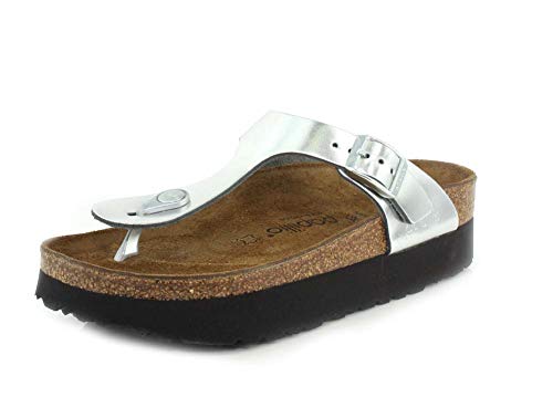 Birkenstock Gizeh Plateau-Sandalen für Damen, silberfarben, Leder, im Sale