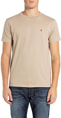 Replay Herren T-Shirt Kurzarm Basic, Grau (Light Taupe 803), M im Sale