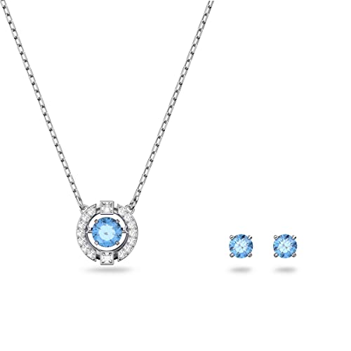 Swarovski Una Set, Rund, Blau, Rhodiniert im Sale