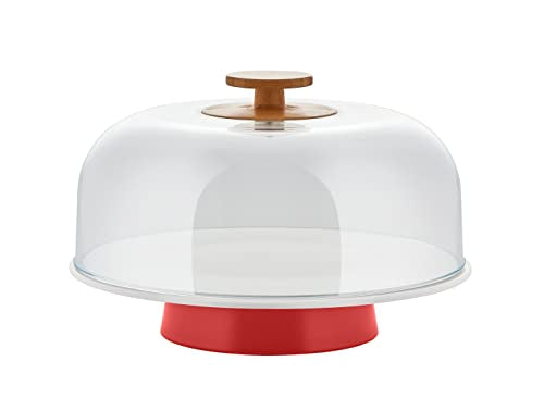 Alessi Mattina BG06 R - Porzellan-Designständer mit PMMA-Glocke und Bambusholzknopf, Rot