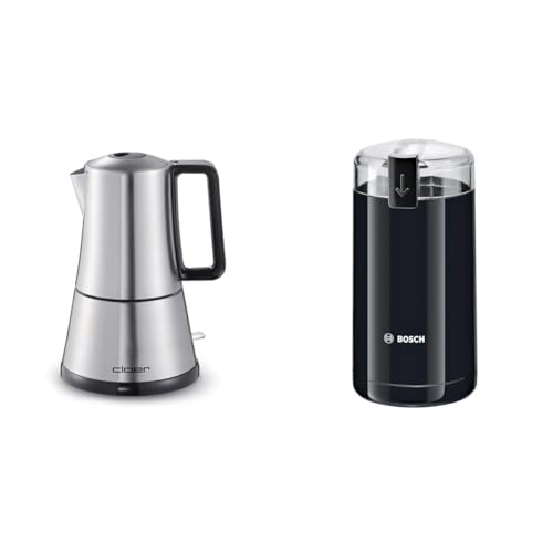 Cloer 5928 Moka Maker, Espressokocher elektrisch, 3-6 Tassen & Bosch Hausgeräte TSM6A013B Kaffeemühle, Schwarz