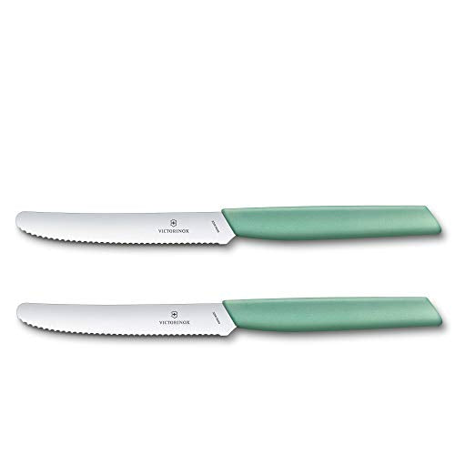 Victorinox Swiss Modern, Profi Gemüsemesser-Set, 2-teilig, Extra Scharfe Klinge, Wellenschliff, 11 cm, Rostfreier Stahl, mint grün im Sale