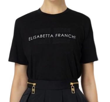 Elisabetta Franchi T-Shirt aus Jersey mit Strass Logo, Schwarz , 38 im Sale