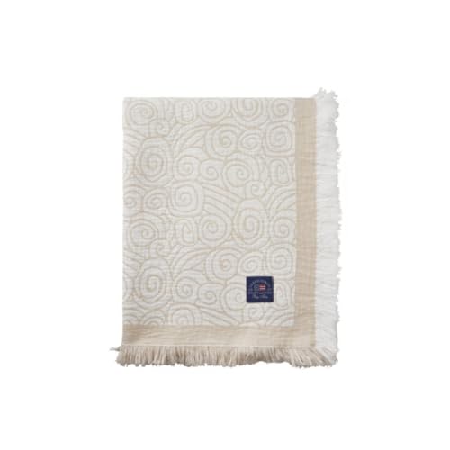 LEXINGTON Wave Jacquard Organic Cotton Bedspread, Lt Beige/White, 160x240