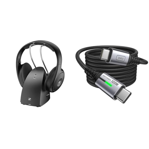 Sennheiser RS 120-W Wireless On-Ear-Kopfhörer für kristallklaren Fernsehton & INIU USB C Kabel, 100W [2m] PD3.0 Schnellladekabel USB C auf USB C