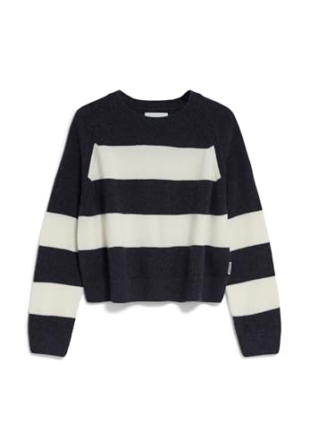 ARMEDANGELS DILIRIAA Stripes - Damen Steel Melange-Oatmilk Strick Pullover Rundhalsausschnitt Loose Fit im Sale