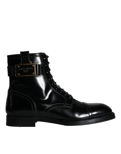 Dolce & Gabbana Herren-Stiefel mit schwarzem Logo, zum Schnüren, mittelhoch, Schwarz, 12 im Sale