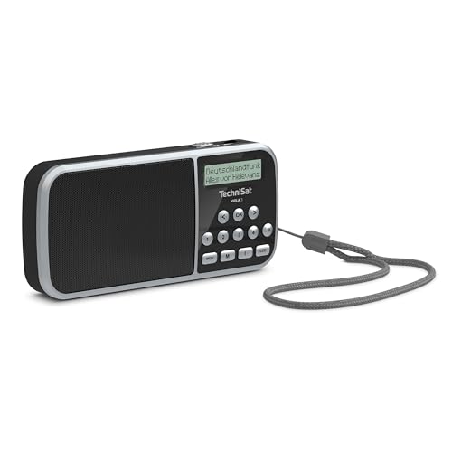 TechniSat VIOLA 3 – portables DAB Radio (DAB+, UKW, LCD Display, Kopfhöreranschluss, USB, Aux-In, LED Taschenlampe, Akku, Favoritenspeicher, klein, tragbar, 1 Watt RMS Lautsprecher) schwarz im Sale