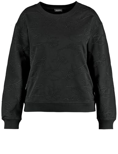 Samoon Damen Sweatshirt mit Kordelapplikation Langarm, Ärmelbündchen unifarben Black Gemustert 56 im Sale