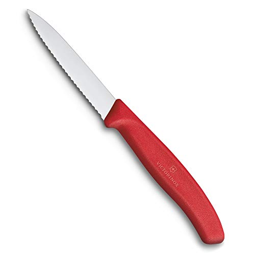 Victorinox, 6.7631, Swiss Classic, Gemüsemesser, Extra scharfe Klinge, mit Wellenschliff, robuster Kunststoff-Griff, Rot, Made in Switzerland, Spülmaschinengeeignet im Sale