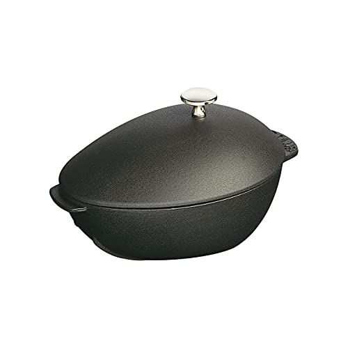 Staub 1102523 Muscheltopf, mit Deckel 25 cm, 2,0 L, induktionsgeeignet mit mattschwarzer Emaillierung im Inneren des Topfes, schwarz im Sale