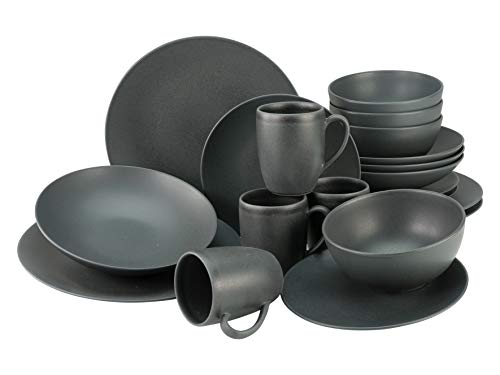 CreaTable, 23146, Serie SOFT TOUCH BLACK, 20-teiliges Geschirrset, Kombiservice aus Steinzeug, spülmaschinen- und mikrowellengeeignet, Made in Portugal im Sale