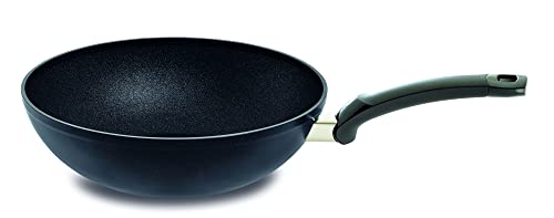 Fissler Adamant / Aluminium-Wok, Asia-Pfanne (Ø 28 cm) beschichtet, antihaftend, hoher Rand, kratzfest, alle Herdarten - Induktion, Schwarz