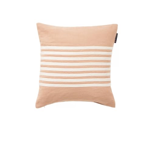 LEXINGTON Embroidery Striped Linen/Cotton Pillow Cover, Beige/Off White, 50x50