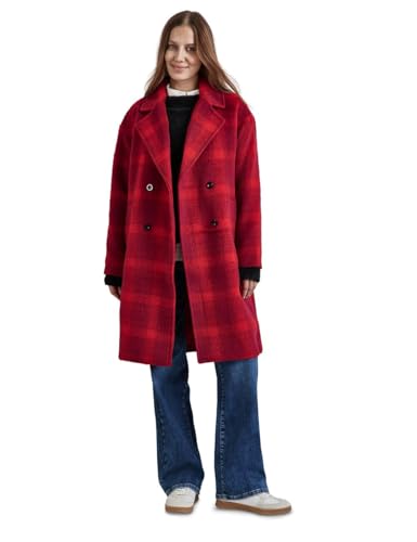 STREET ONE Damen A101179 Langer Karierter Mantel, Autumn red, 40 im Sale