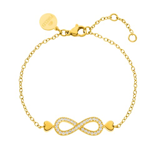 Purelei Eternal Love Armband, Damen Armband aus langlebigem Edelstahl, wasserfestes Armband Damen mit Infinity- und Herzanhänger, 16-19 cm Länge verstellbar (Gold, Edelstahl) im Sale