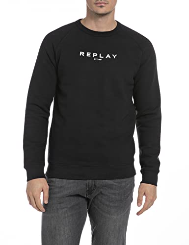 Replay Herren Sweatshirt aus Baumwollmix, Black 098 (Schwarz), L im Sale