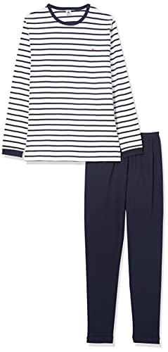 Petit Bateau Jungen Pyjama, Weiss Marshmallow / Blau Smoking, 14 Jahre im Sale