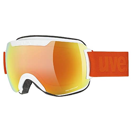 uvex downhill 2000 CV - Skibrille für Damen und Herren - konstraststeigernd - verzerrungs- & beschlagfrei - white matt/orange-green - one size im Sale