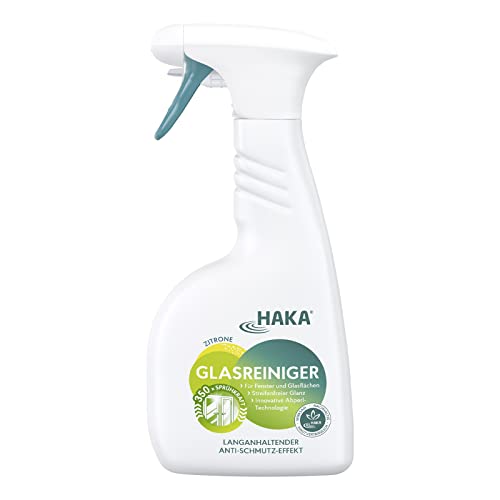 HAKA Glasreiniger Spray, 350 Anwendungen, Fensterreiniger für streifenfreien Glanz, 500 ml