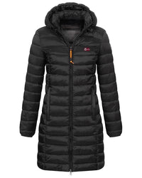 Thumbnail for Geographical Norway Damen Winter Jacke Steppjacke Parka Lange Kapuzenjacke Steppmantel Outdoor abnehmbare Kapuze, Farbe:Schwarz, im Sale