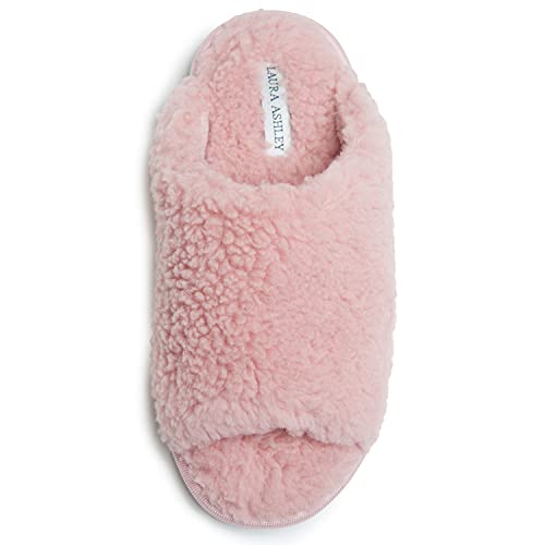 Laura Ashley Women's Sherpa Open Toe Scuff Slippers with Memory Foam, Soft Plush House Slippers for Ladies im Sale