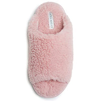 Thumbnail for Laura Ashley Women's Sherpa Open Toe Scuff Slippers with Memory Foam, Soft Plush House Slippers for Ladies im Sale