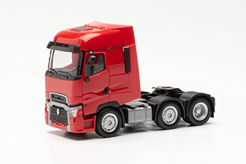 herpa 315104-002 Renault T Facelift Zugmaschine 6x2, originalgetreu im Maßstab 1:87, Modell LKW für Diorama, Modellbau Sammlerstück, Deko Miniaturmodelle aus Kunststoff, Farbe: rot